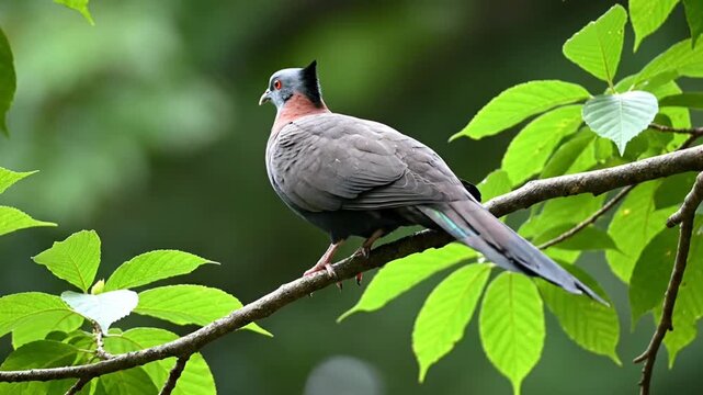 Crested pigeon on branch.