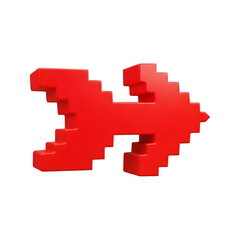 Fototapeta premium Red 3D pixelated arrow pointing right on a solid black background