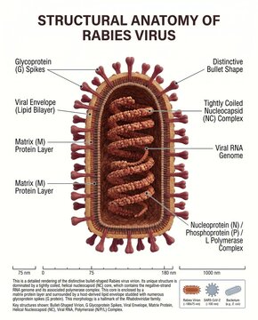 Structural Anatomy of Rabies Virus Detailed Medical Infographic