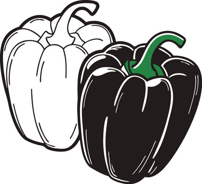 Bell Pepper(shimla mirch) Outline and Silhouette Vector Set - Capsicum Line Art