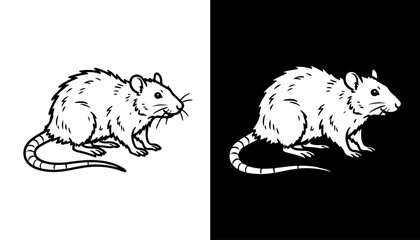 Mouse in contrast: a striking monochrome depiction of a mouse, one against a stark black background, and one against a crisp white background. © iconstore