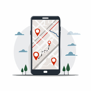 Smartphone with GPS map and location pins