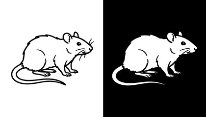 Contrasting Rat Illustrations: A pair of striking black and white illustrations of a rat, showcasing the rodent in bold strokes against a contrasting backdrop. © iconstore