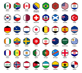Naklejka premium World Cup 2026 national flags participating teams reay-to-use for 2026 world football soccer final tournament event and media with rounded hexagon