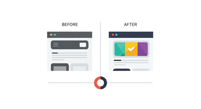 Comparing website design before and after with a circular progress indicator
