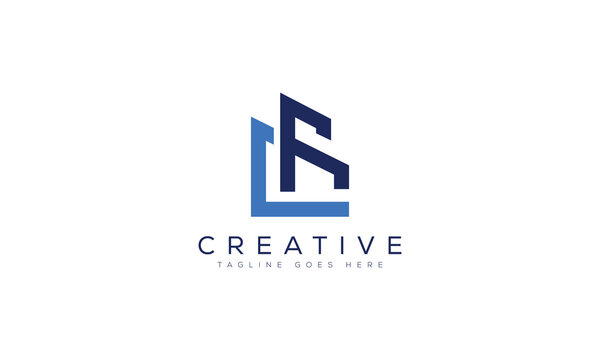 Creative lf letter geometric logo design abstract building shape blue
