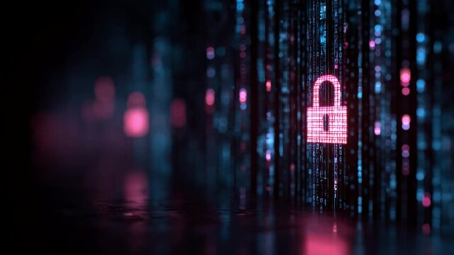 Cyber Security Lock: The digital realm, with illuminated data streams, security lock, conveying the essence of online safety and protection.