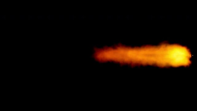 Thin Gun Muzzle Flash Fire Trail on Black Background Animation