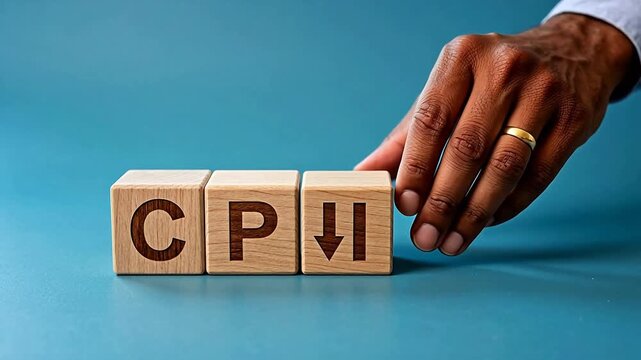 Hand placing wooden blocks with CPI text ideal for B2B marketing and financial presentations