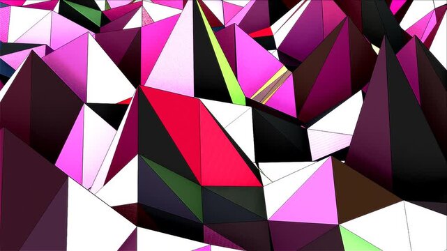 abstract red triangle background. Abstract background with polygonal surface from concrete or plastic and metallic lines and spheres as net. Animation of seamless loop.	
