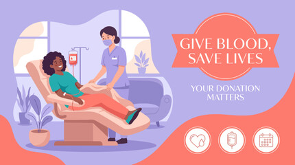 Fototapeta premium Blood donation concept with a donor and nurse.