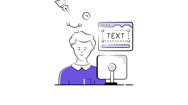 This animated illustration depicts a friendly, focused UI/UX designer working on a project.