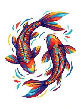 Geometric Yin Yang Koi Fish Pop Art Illustration
