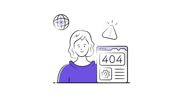 animated illustration of woman facing a webpage error, premium vector