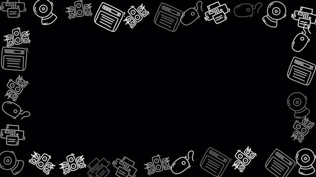 Hand Drawn Tech Icon Grid Animation Seamless Loop 4k Transparent