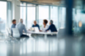 Fototapeta premium Blurred Diverse business team collaborating in modern office space