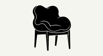 Armchair with a curved backrest and wooden legs stands as an elegant piece of modern furniture. © yanto