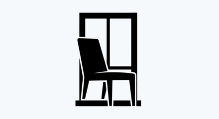 Chair stands in front of a window frame to create a minimalist graphic representation of interior home decor. © yanto