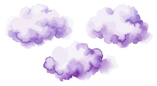Purple clouds, watercolor clouds, soft purple, cloud illustrations, dreamy skies