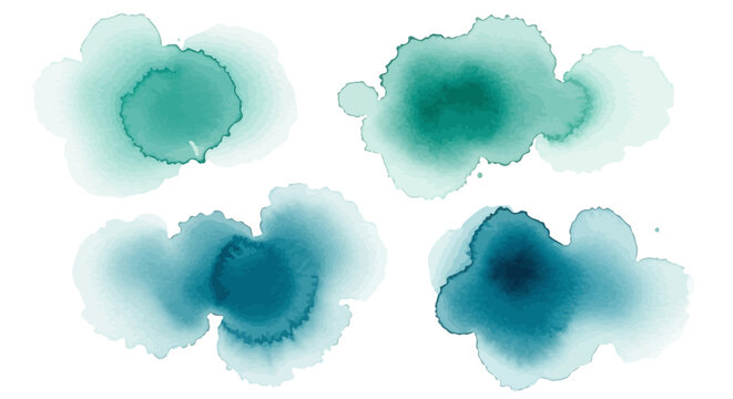 Watercolor Blobs, Teal Blue Green Stains, Abstract Ink Spots, Watercolour Splat Set