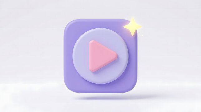 3d play button icon with purple and pink colors