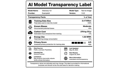 Fototapeta premium A transparency label for an AI model, providing crucial information