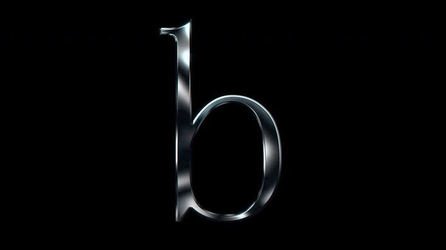 Silver metallic small letter "b". Alpha channel. Serif font. Seamless loop video.
