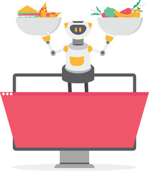 Fototapeta premium AI robot balancing food choices on digital platform