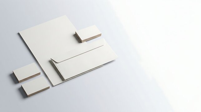 Minimalist corporate branding identity stationery mockup with blank letterhead business cards and envelope on white background