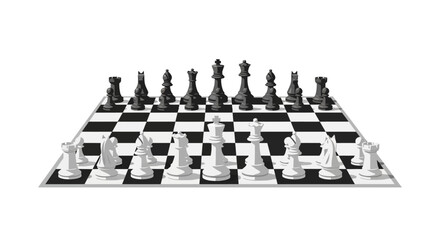 Chess board with black and white pieces ready for game © jaka-Stock