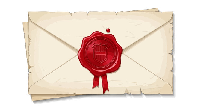 Antique Envelope Sealed with Red Wax and Ribbon