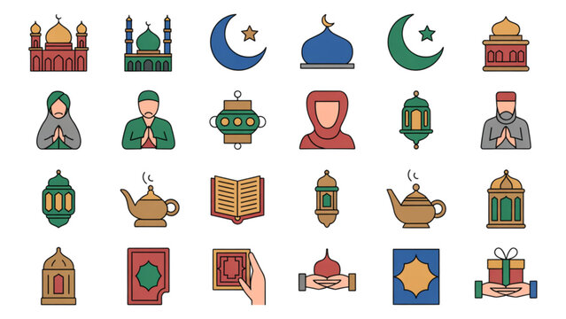 Colorful set of diverse holiday and celebration icons featuring flags and gift boxes Vector