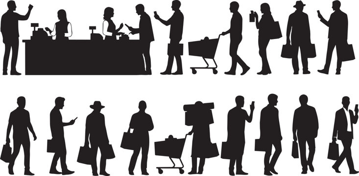 Shopping people silhouette collection isolated on clean background for retail consumer and lifestyle design concepts
