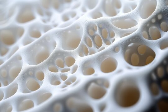 close-up of smooth white porous organic surface with rounded holes and soft lighting, serene abstract biomorphic texture