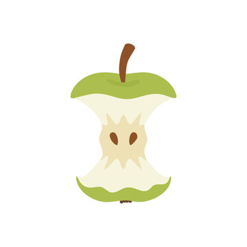 Apple Core. Hand drawn trendy flat style isolated on white. Apple eaten cartoon image art. Vector illustration
