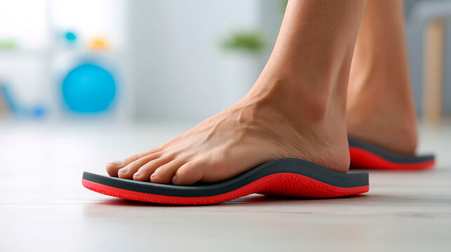 Foot supported by orthopedic insole with arch support for comfort walking and foot care concept