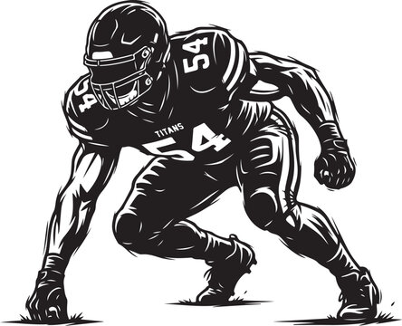 American football player, number 54, Titans team, sports illustration, vector graphic
