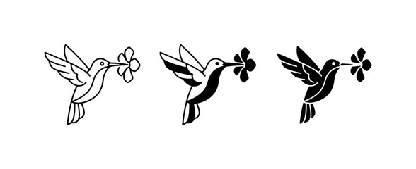 Hummingbird Vector Icons: Delicate Bird Silhouettes with Flower, Line Art & Solid Fill Styles © Abbas