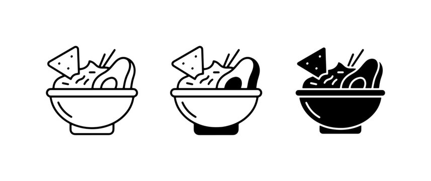 Guacamole Icons, Avocado Dip Vector Set, Mexican Food Appetizer Graphics