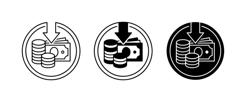 Money Icons: Cash, Coins, Down Arrow, Circular Arrows, Financial Decrease