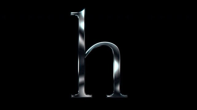 Silver metallic small letter "h". Alpha channel. Serif font. Seamless loop video.