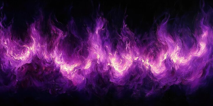 luminous purple flames and swirling smoke across a black background conveying intense, mysterious energy and flowing, glowing textures