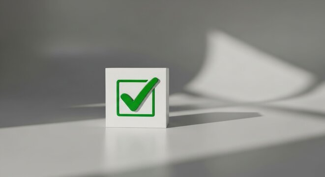 A Single Check Mark Symbol on a White Cube in a Voting Booth.