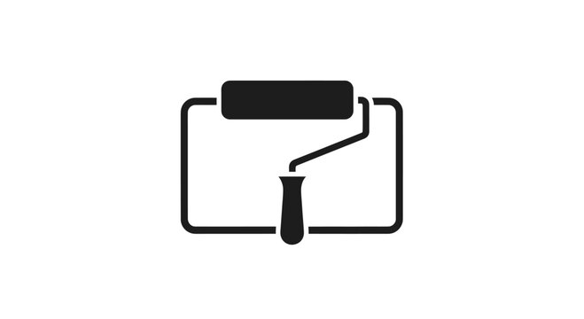 Black silhouette icon of a paint roller and frame on a white background