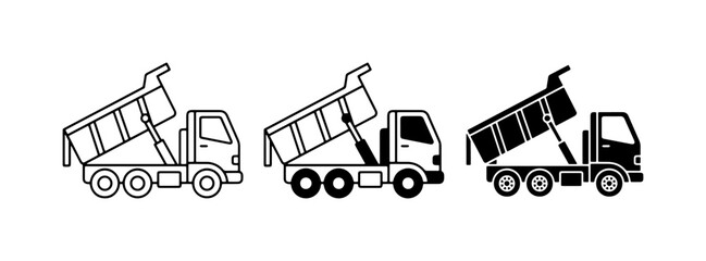 Dump Truck Icons, Construction Vehicle Set, Heavy Machinery Vector Graphics © Fakrul