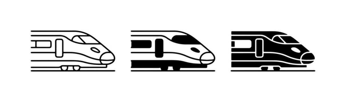 Modern High-Speed Train Icons, Bullet Train Vector Graphics, Commuter Rail Transportation Set