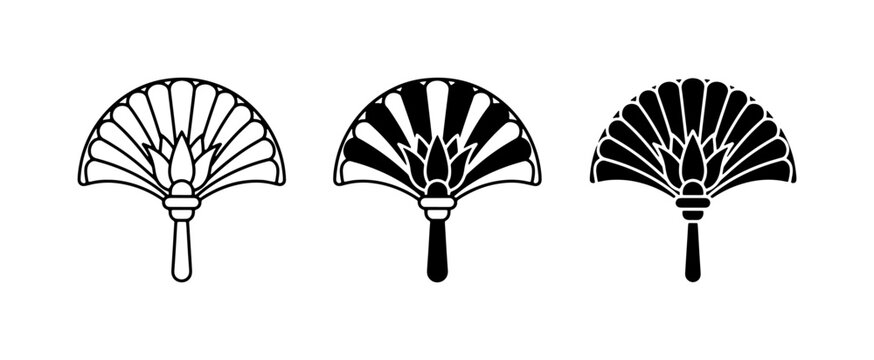 Egyptian Lotus Fan Icons, Ancient Hieroglyph Symbols, Black and White Vector Art