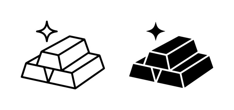 Gold Bars Icons, Shiny Precious Metal Ingots, Finance Investment Symbols