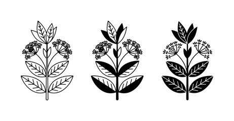 Folk Art Floral Emblems, Scandinavian Botanical Icons, Decorative Vector Elements © Alim