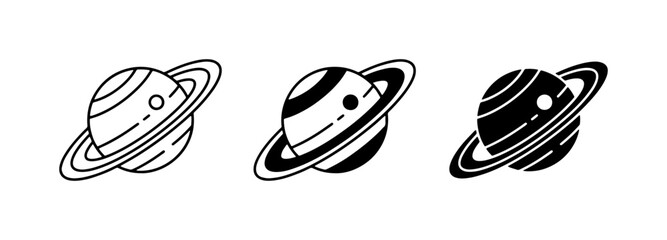 Planet Icons, Saturn Ringed Planets, Space Celestial Body Vector Graphics © Alim